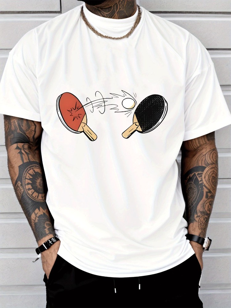 Table Tennis Outfit Male - メンズサマーティーシャツ漫画卓球プリントソフトルーズスポーツカジュアルストリートトップトレンディな男性のデイリーファッション衣装トップス
