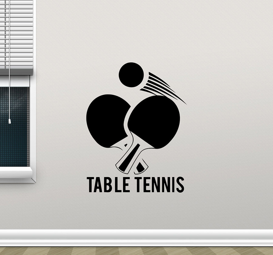 Table Tennis Illustration - 卓球壁ステッカー卓球スポーツビニールデカール壁画リムーバブル壁ガラスの装飾ポスター自己接着壁紙 D427