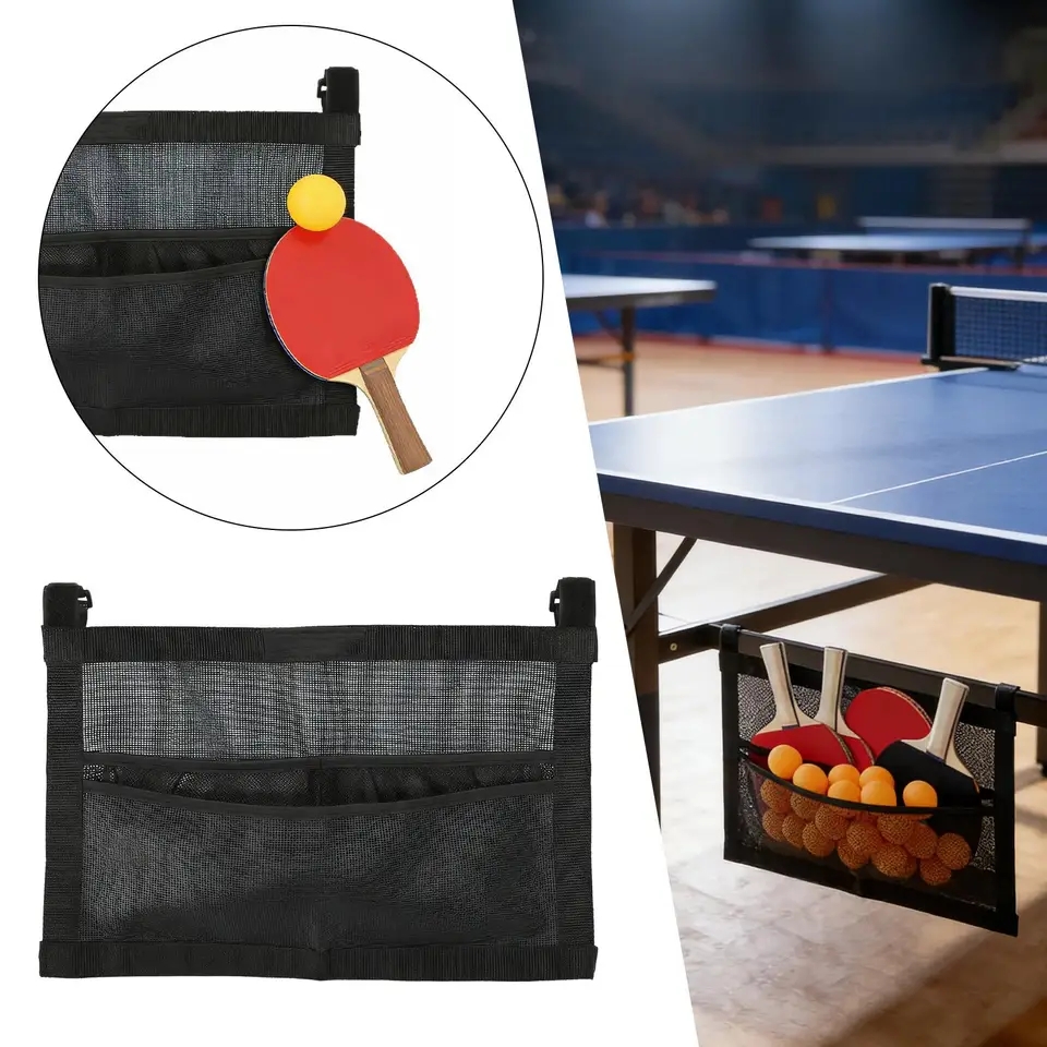 Table Tennis Barrier - 新しいメッシュ卓球ボールホルダー大容量バッグ卓球ボールオーガナイザー壁掛けまたはテーブル下収納トレーニング練習用