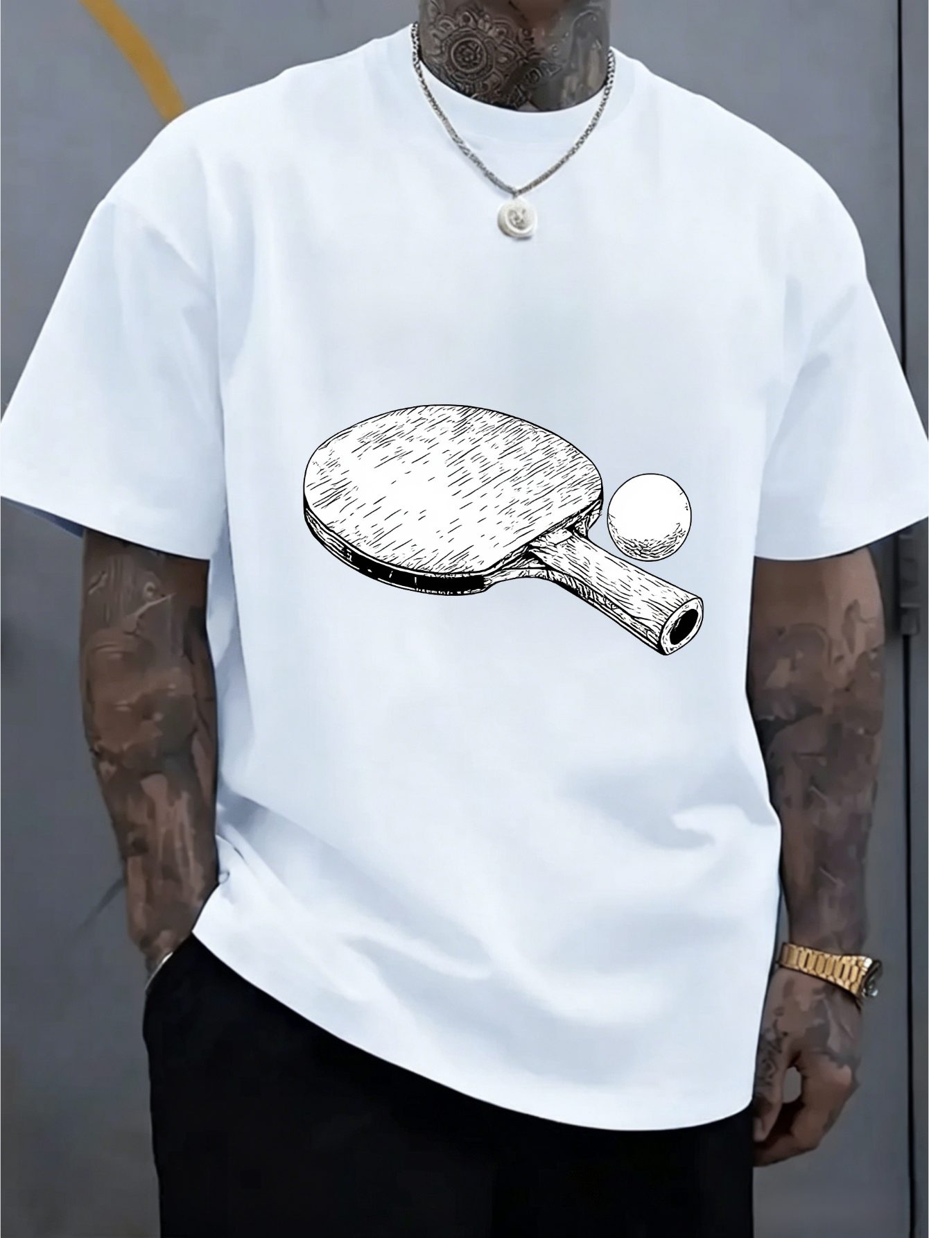 男性スケッチ卓球ラケットプリント Tシャツ綿ルーズ半袖スポー - Table Tennis Outfit Male のレビューと価格
