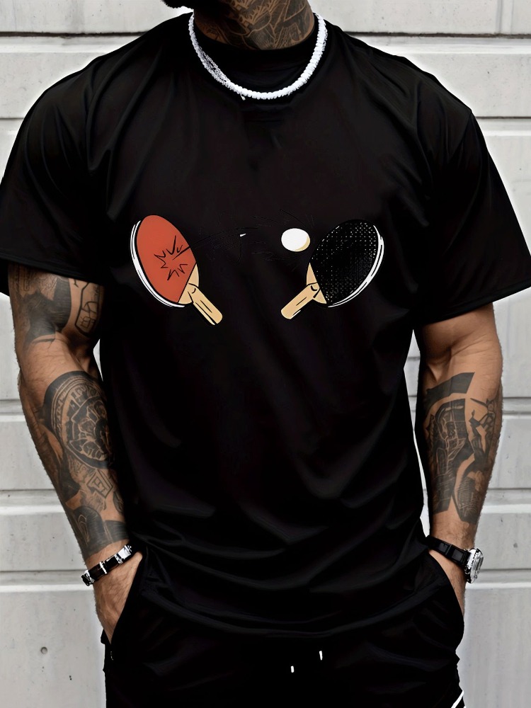 メンズサマーティーシャツ漫画卓球プリントソフトルーズスポーツ - Table Tennis Outfit Male のレビューと価格